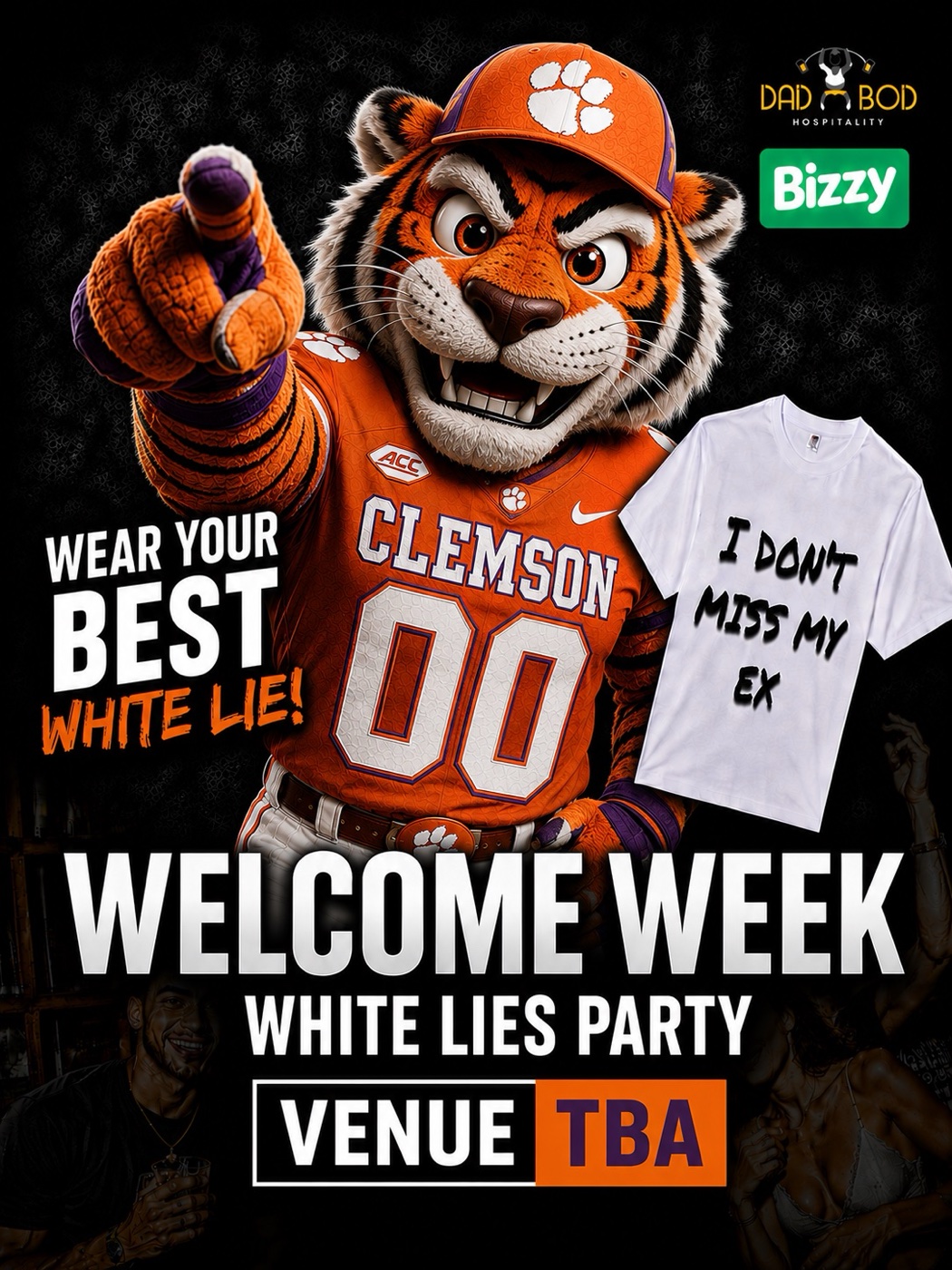 Clemson White Lies Party flyer